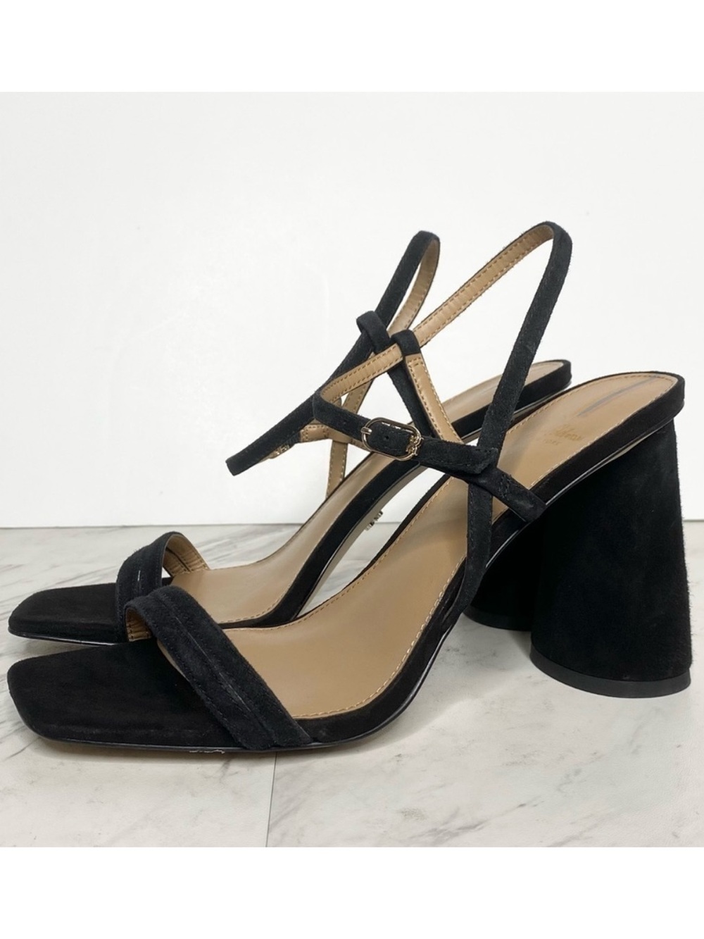 Sam Edelman Kit Black Suede Heeled Sandal 7 1/2